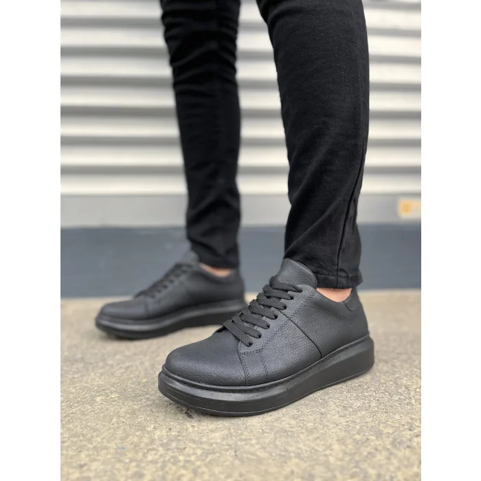 JY151 Boost Bağcıklı Cilt Erkek Günlük Sneaker Ayakkabı CST - Siyah