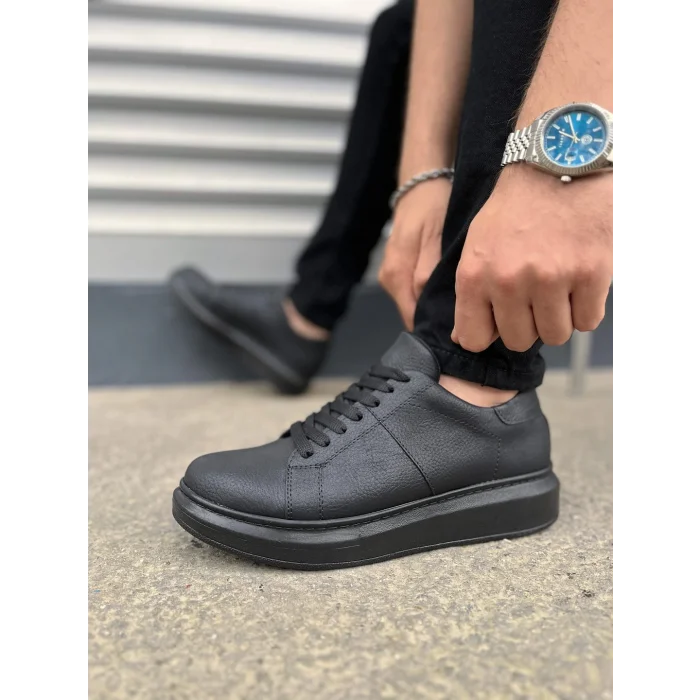 JY151 Boost Bağcıklı Cilt Erkek Günlük Sneaker Ayakkabı CST - Siyah