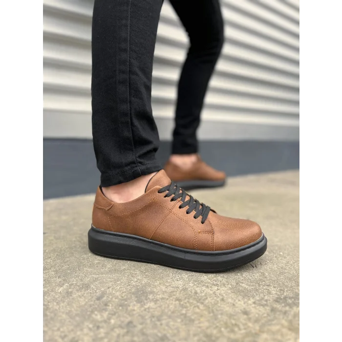 JY151 Boost Bağcıklı Cilt Erkek Günlük Sneaker Ayakkabı CST - Taba