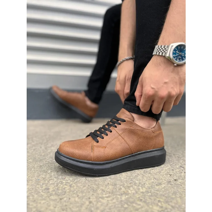 JY151 Boost Bağcıklı Cilt Erkek Günlük Sneaker Ayakkabı CST - Taba