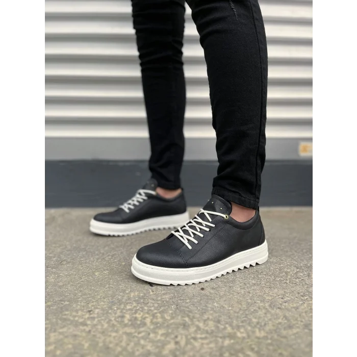 JY152 Cool Bağcıklı Cilt Erkek Günlük Spor Klasik Ayakkabı CBT - Siyah