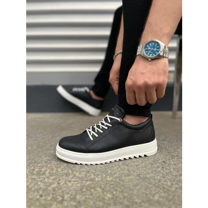 JY152 Cool Bağcıklı Cilt Erkek Günlük Spor Klasik Ayakkabı CBT - Siyah
