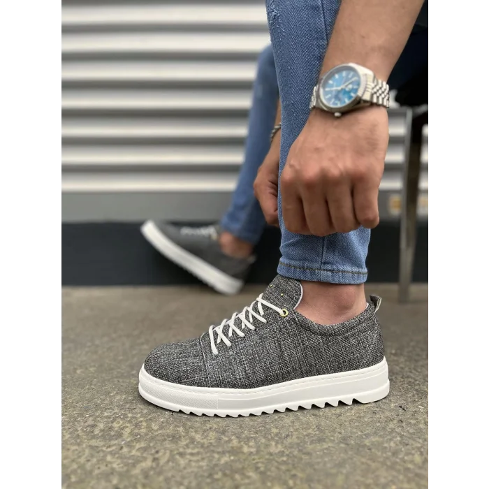 JY152 Cool Bağcıklı Keten Erkek Günlük Spor Klasik Ayakkabı KBT - Gri