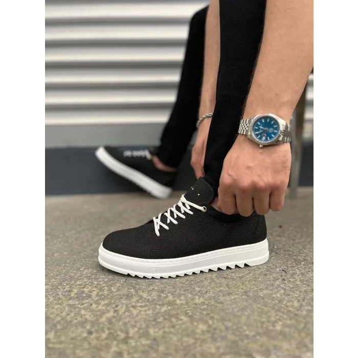JY152 Cool Bağcıklı Keten Erkek Günlük Spor Klasik Ayakkabı KBT - Siyah