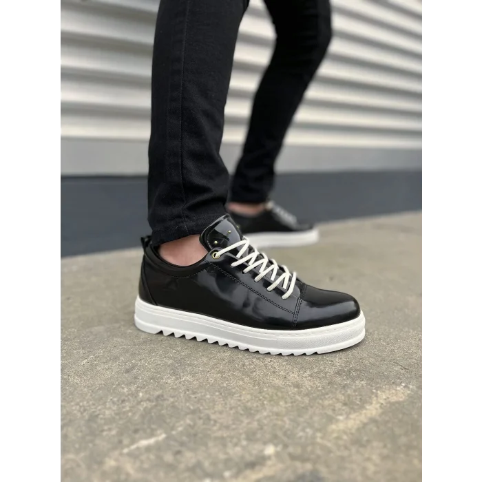 JY152 Cool Bağcıklı Rugan Erkek Günlük Spor Klasik Ayakkabı RBT - Siyah