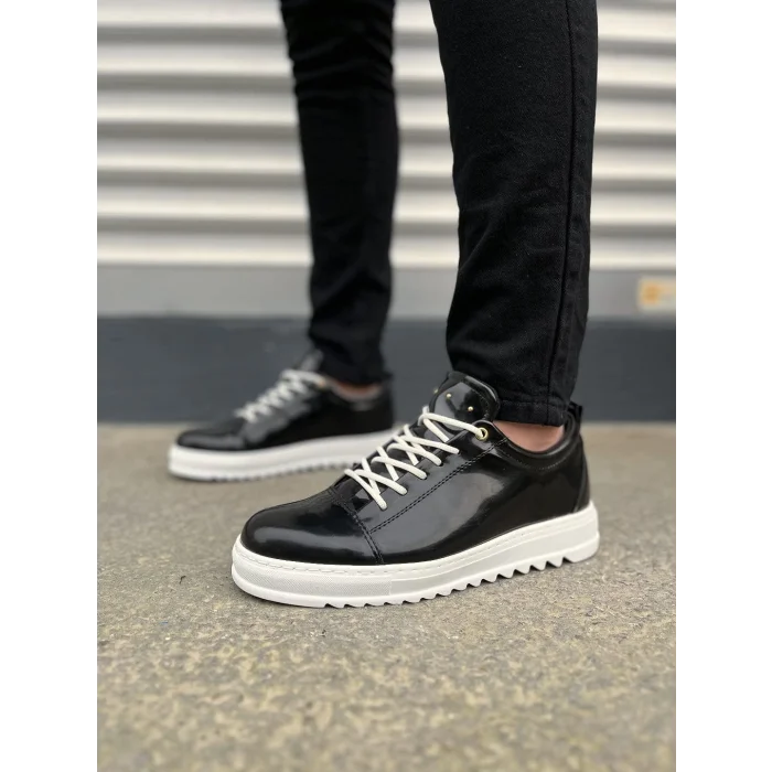 JY152 Cool Bağcıklı Rugan Erkek Günlük Spor Klasik Ayakkabı RBT - Siyah