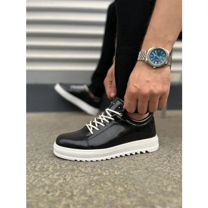 JY152 Cool Bağcıklı Rugan Erkek Günlük Spor Klasik Ayakkabı RBT - Siyah