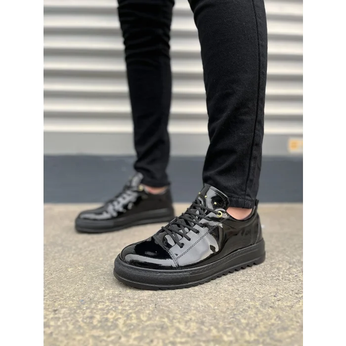 JY152 Cool Bağcıklı Rugan Erkek Günlük Spor Klasik Ayakkabı RST - Siyah