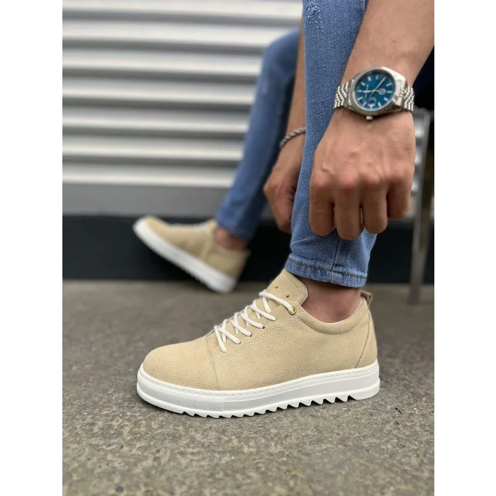 JY152 Cool Bağcıklı Süet Erkek Günlük Spor Klasik Ayakkabı SBT - Krem