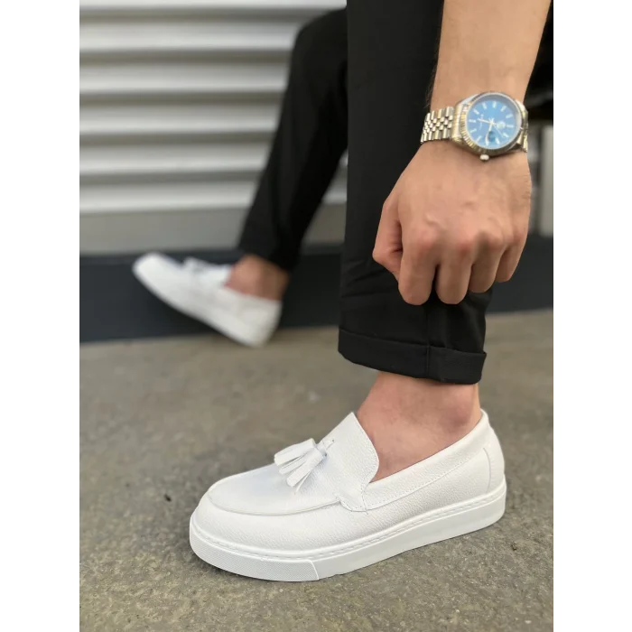 JY153 Bloom Bağcıksız Püsküllü Cilt Erkek Günlük Spor Klasik Ayakkabı CBT - Beyaz
