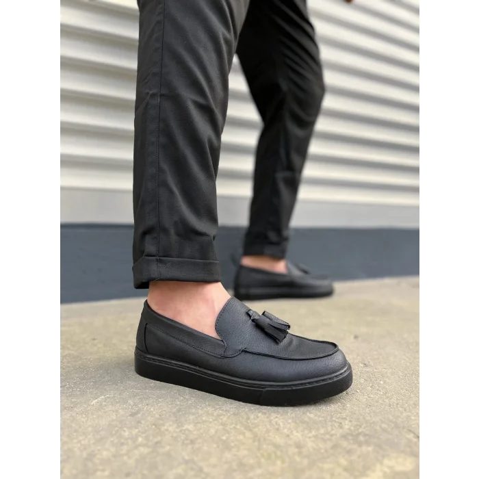 JY153 Bloom Bağcıksız Püsküllü Cilt Erkek Günlük Spor Klasik Ayakkabı CST - Siyah