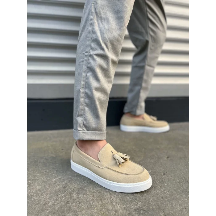 JY153 Bloom Bağcıksız Püsküllü Süet Erkek Günlük Spor Klasik Ayakkabı SBT - Krem