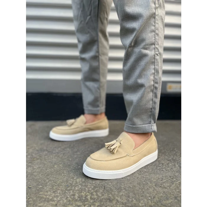 JY153 Bloom Bağcıksız Püsküllü Süet Erkek Günlük Spor Klasik Ayakkabı SBT - Krem