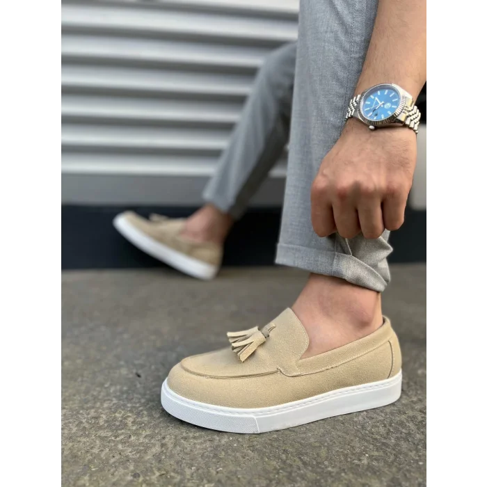 JY153 Bloom Bağcıksız Püsküllü Süet Erkek Günlük Spor Klasik Ayakkabı SBT - Krem
