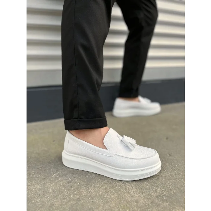 JY154 Blaze Bağcıksız Püsküllü Cilt Erkek Günlük Spor Klasik Ayakkabı CBT - Beyaz