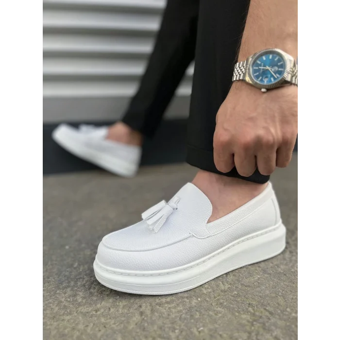 JY154 Blaze Bağcıksız Püsküllü Cilt Erkek Günlük Spor Klasik Ayakkabı CBT - Beyaz
