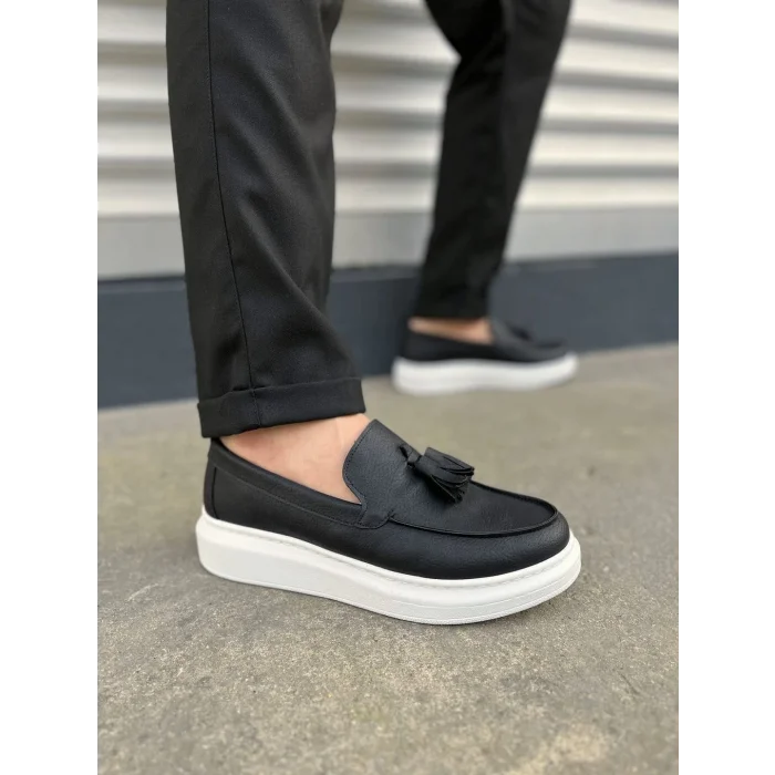 JY154 Blaze Bağcıksız Püsküllü Cilt Erkek Günlük Spor Klasik Ayakkabı CBT - Siyah