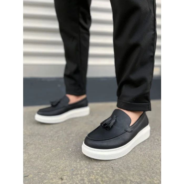 JY154 Blaze Bağcıksız Püsküllü Cilt Erkek Günlük Spor Klasik Ayakkabı CBT - Siyah