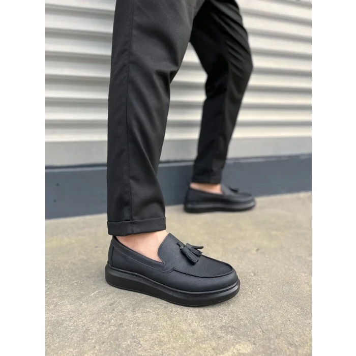 JY154 Blaze Bağcıksız Püsküllü Cilt Erkek Günlük Spor Klasik Ayakkabı CST - Siyah