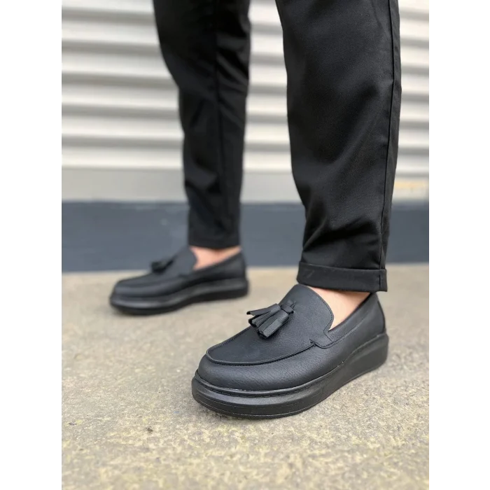 JY154 Blaze Bağcıksız Püsküllü Cilt Erkek Günlük Spor Klasik Ayakkabı CST - Siyah