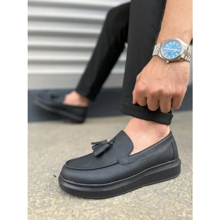 JY154 Blaze Bağcıksız Püsküllü Cilt Erkek Günlük Spor Klasik Ayakkabı CST - Siyah