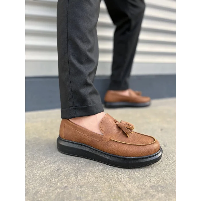 JY154 Blaze Bağcıksız Püsküllü Cilt Erkek Günlük Spor Klasik Ayakkabı CST - Taba