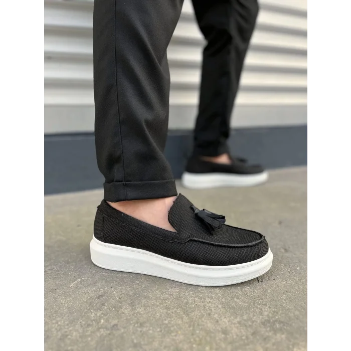 JY154 Blaze Bağcıksız Püsküllü Keten Erkek Günlük Spor Klasik Ayakkabı KBT - Siyah