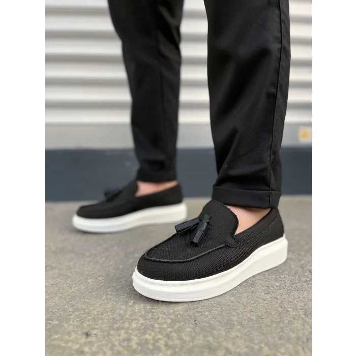 JY154 Blaze Bağcıksız Püsküllü Keten Erkek Günlük Spor Klasik Ayakkabı KBT - Siyah