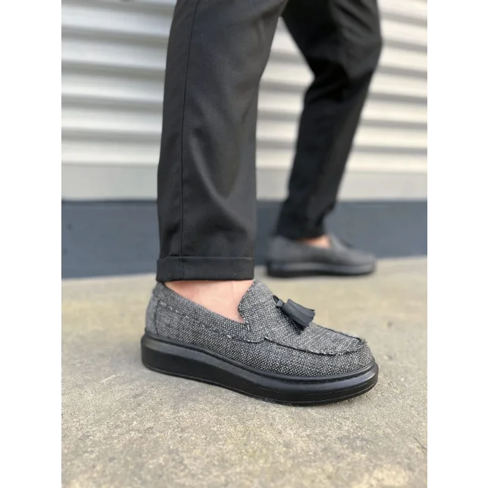 JY154 Blaze Bağcıksız Püsküllü Keten Erkek Günlük Spor Klasik Ayakkabı KST - Gri