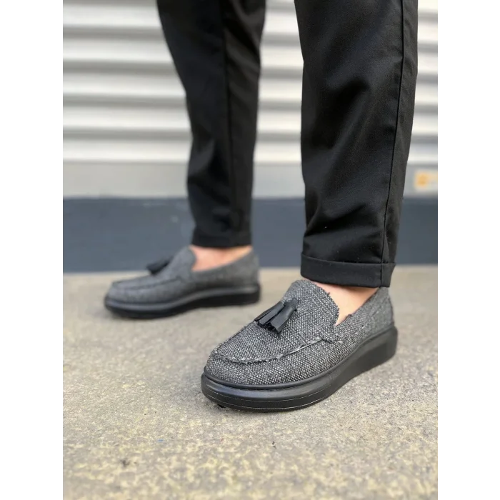 JY154 Blaze Bağcıksız Püsküllü Keten Erkek Günlük Spor Klasik Ayakkabı KST - Gri