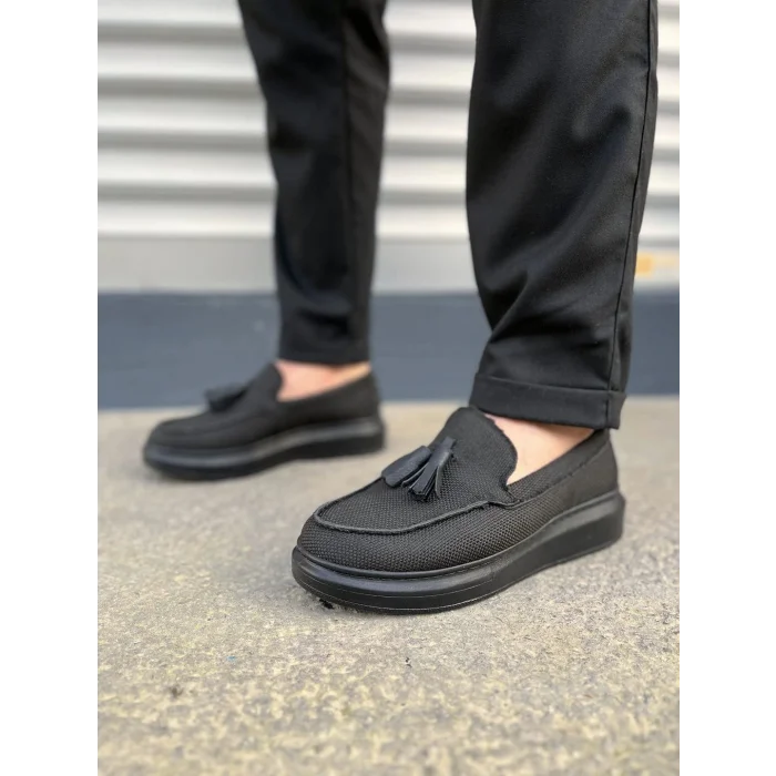 JY154 Blaze Bağcıksız Püsküllü Keten Erkek Günlük Spor Klasik Ayakkabı KST - Siyah