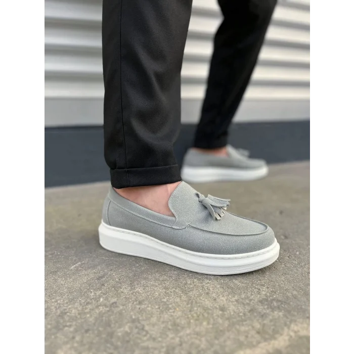JY154 Blaze Bağcıksız Püsküllü Süet Erkek Günlük Spor Klasik Ayakkabı SBT - Gri