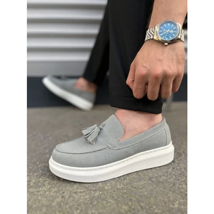JY154 Blaze Bağcıksız Püsküllü Süet Erkek Günlük Spor Klasik Ayakkabı SBT - Gri