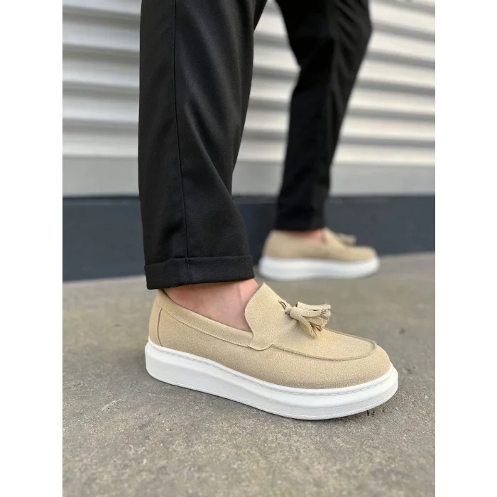 JY154 Blaze Bağcıksız Püsküllü Süet Erkek Günlük Spor Klasik Ayakkabı SBT - Krem