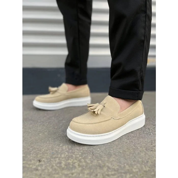 JY154 Blaze Bağcıksız Püsküllü Süet Erkek Günlük Spor Klasik Ayakkabı SBT - Krem