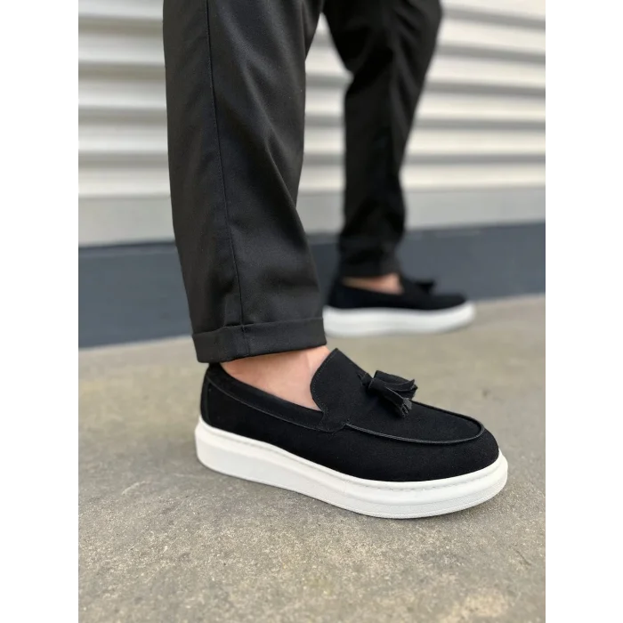 JY154 Blaze Bağcıksız Püsküllü Süet Erkek Günlük Spor Klasik Ayakkabı SBT - Siyah