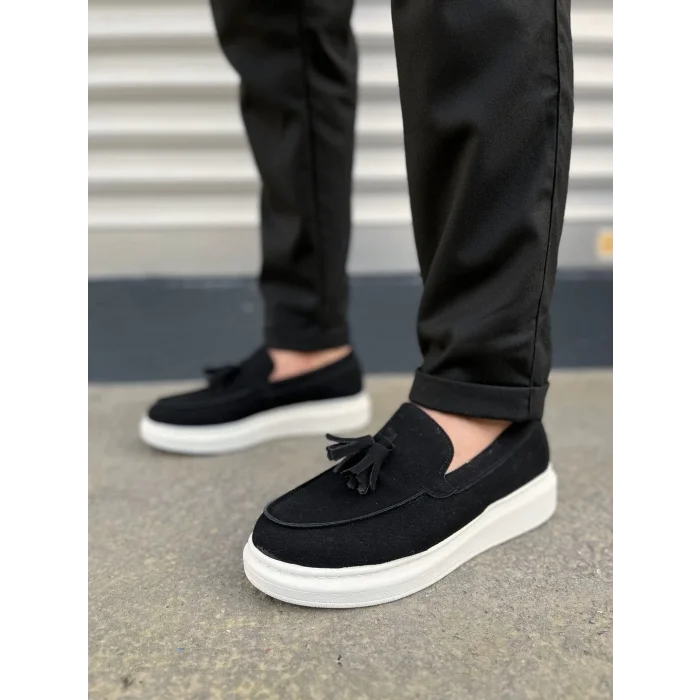 JY154 Blaze Bağcıksız Püsküllü Süet Erkek Günlük Spor Klasik Ayakkabı SBT - Siyah