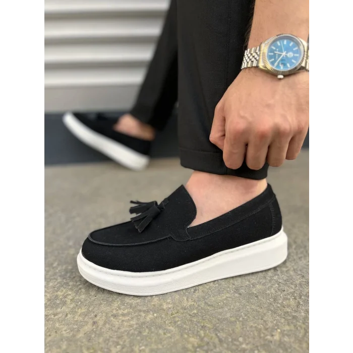 JY154 Blaze Bağcıksız Püsküllü Süet Erkek Günlük Spor Klasik Ayakkabı SBT - Siyah