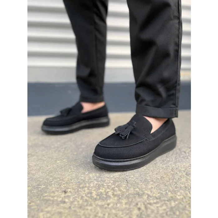 JY154 Blaze Bağcıksız Püsküllü Süet Erkek Günlük Spor Klasik Ayakkabı SST - Siyah