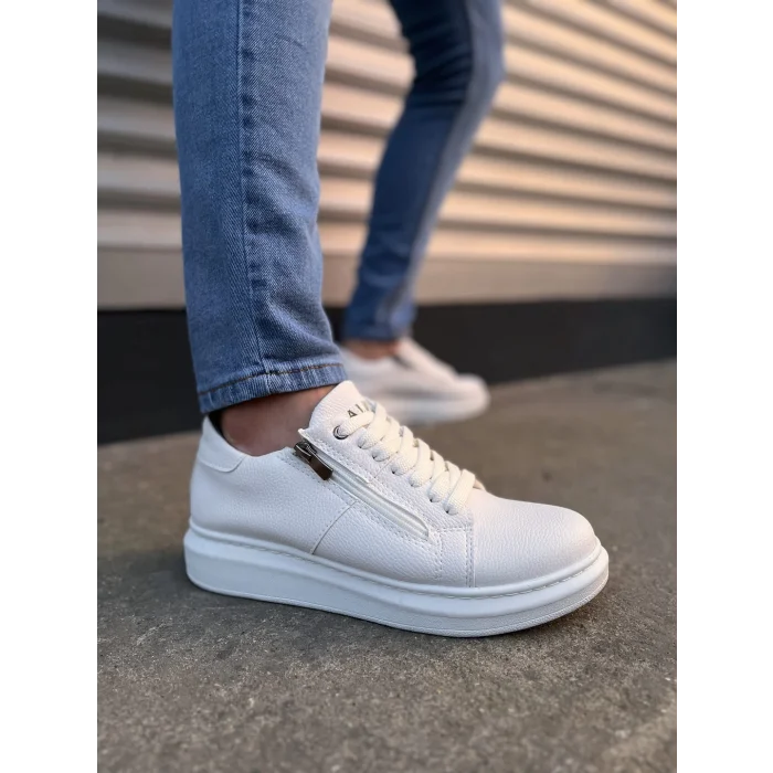 JY155 Warrior Bağcıklı ve Fermuarlı Cilt Erkek Günlük Sneaker Ayakkabı CBT - Beyaz