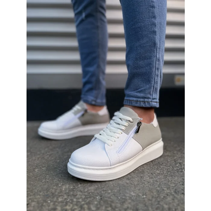 JY155 Warrior Bağcıklı ve Fermuarlı Cilt Süet Erkek Günlük Sneaker Ayakkabı CSBT - Beyaz/Gri