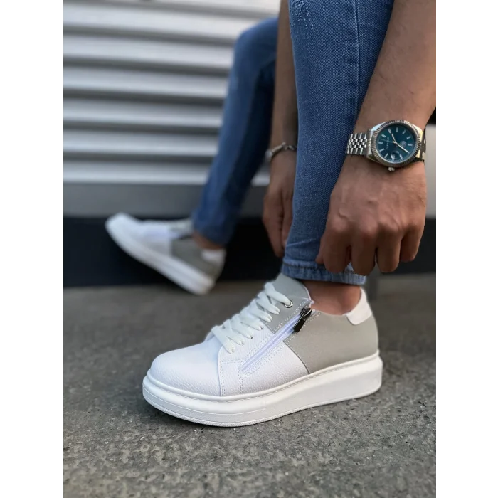 JY155 Warrior Bağcıklı ve Fermuarlı Cilt Süet Erkek Günlük Sneaker Ayakkabı CSBT - Beyaz/Gri