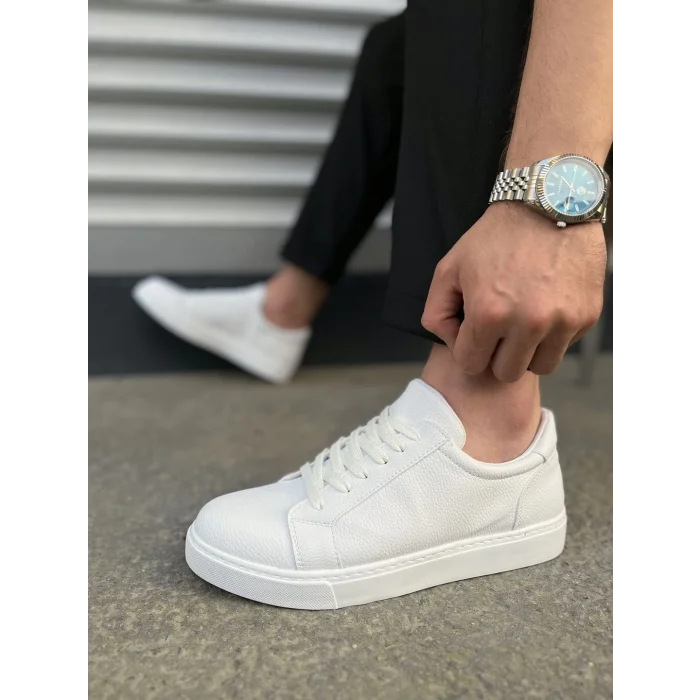 JY165 Elite Bağcıklı Cilt Erkek Günlük Sneaker Ayakkabı CBT - Beyaz