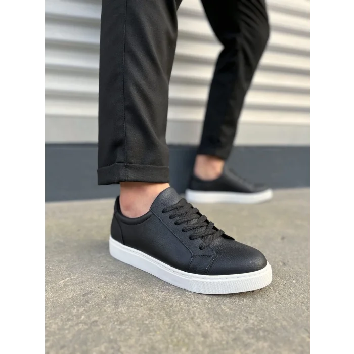 JY165 Elite Bağcıklı Cilt Erkek Günlük Sneaker Ayakkabı CBT - Siyah