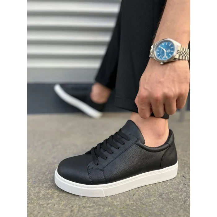 JY165 Elite Bağcıklı Cilt Erkek Günlük Sneaker Ayakkabı CBT - Siyah