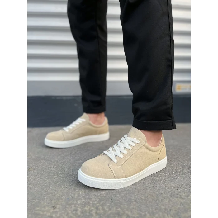 JY165 Elite Bağcıklı Süet Erkek Günlük Sneaker Ayakkabı SBT - Krem