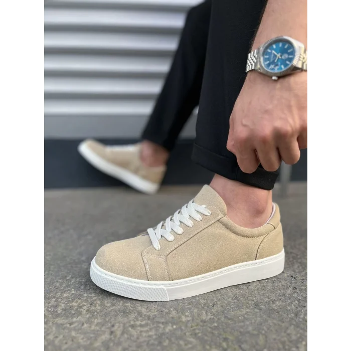 JY165 Elite Bağcıklı Süet Erkek Günlük Sneaker Ayakkabı SBT - Krem