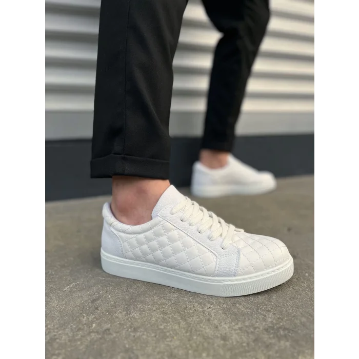 JY166 Prestige Bağcıklı Cilt Kapitone Desenli Erkek Günlük Sneaker Ayakkabı CBT - Beyaz
