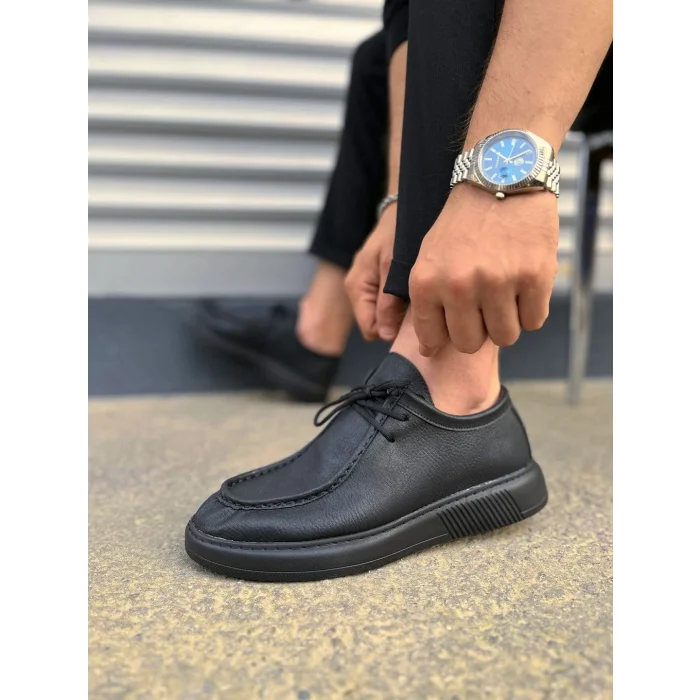 JY170 Tornado Bağcıklı Cilt Erkek Günlük Spor Klasik Ayakkabı CST - Siyah