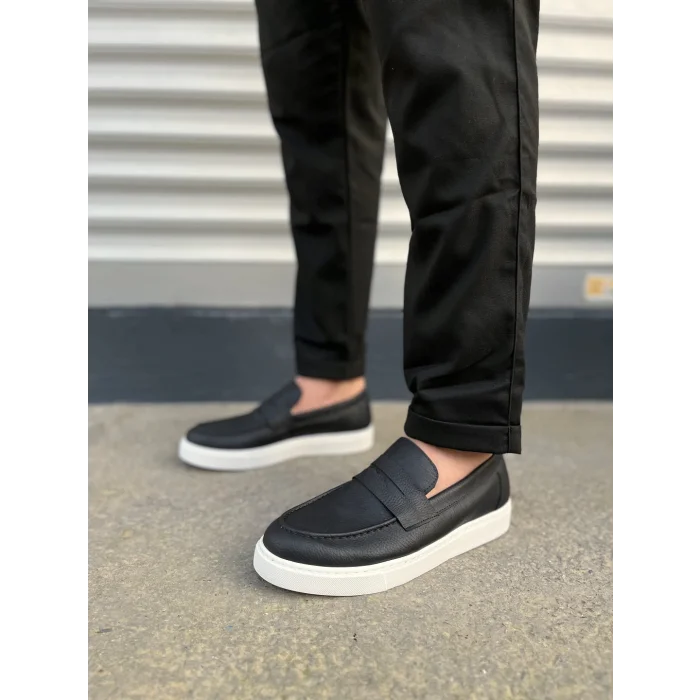 JY180 Estilo X Bağcıksız Cilt Erkek Günlük Spor Klasik Ayakkabı CBT - Siyah